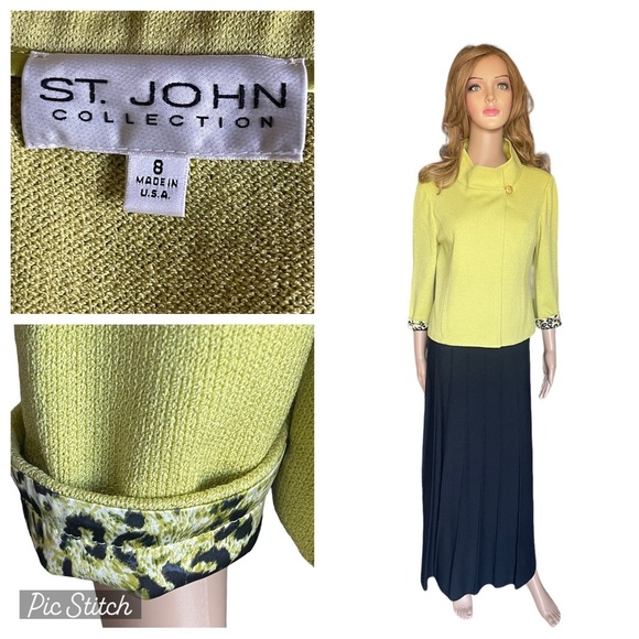 ST.JOHN COLLECTION Lime Green
Jacket with Animal Print Cuffs /skirt Size 8 - Picture 1 of 15